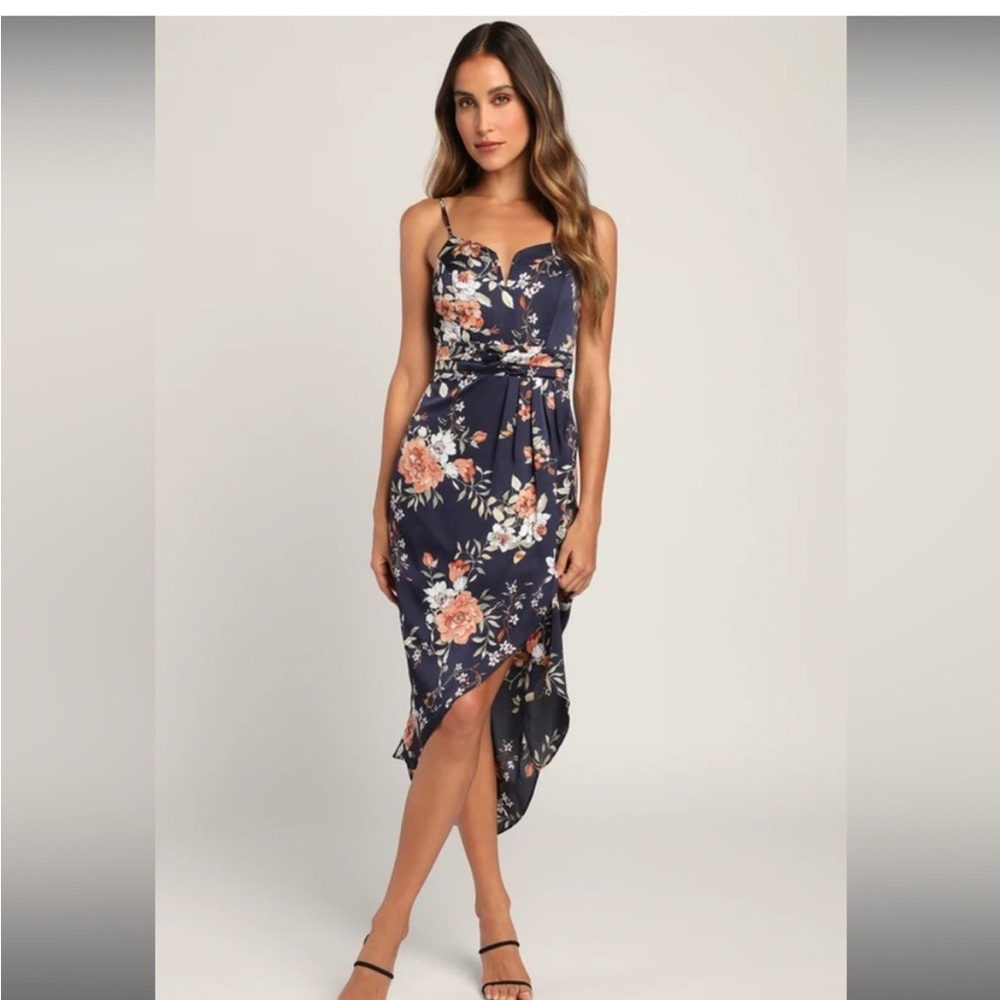 Lulus My Favorite Day navy floral midi dress